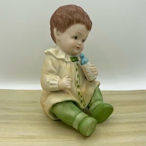 Piano Baby Bisque Boy Bottle Vintage Porcelain Figurine 7 Inches Flaws